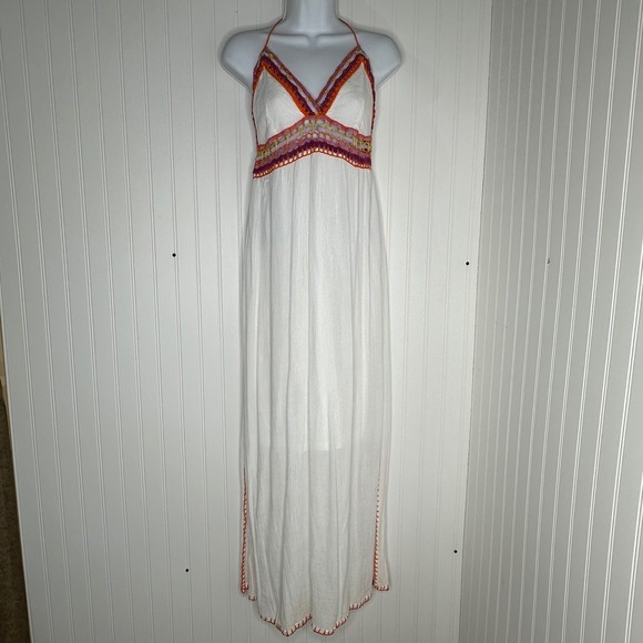 Indigo Rein White Crochet Trim Halter Maxi Dress Boho Festival Beach Size M - Picture 10 of 16